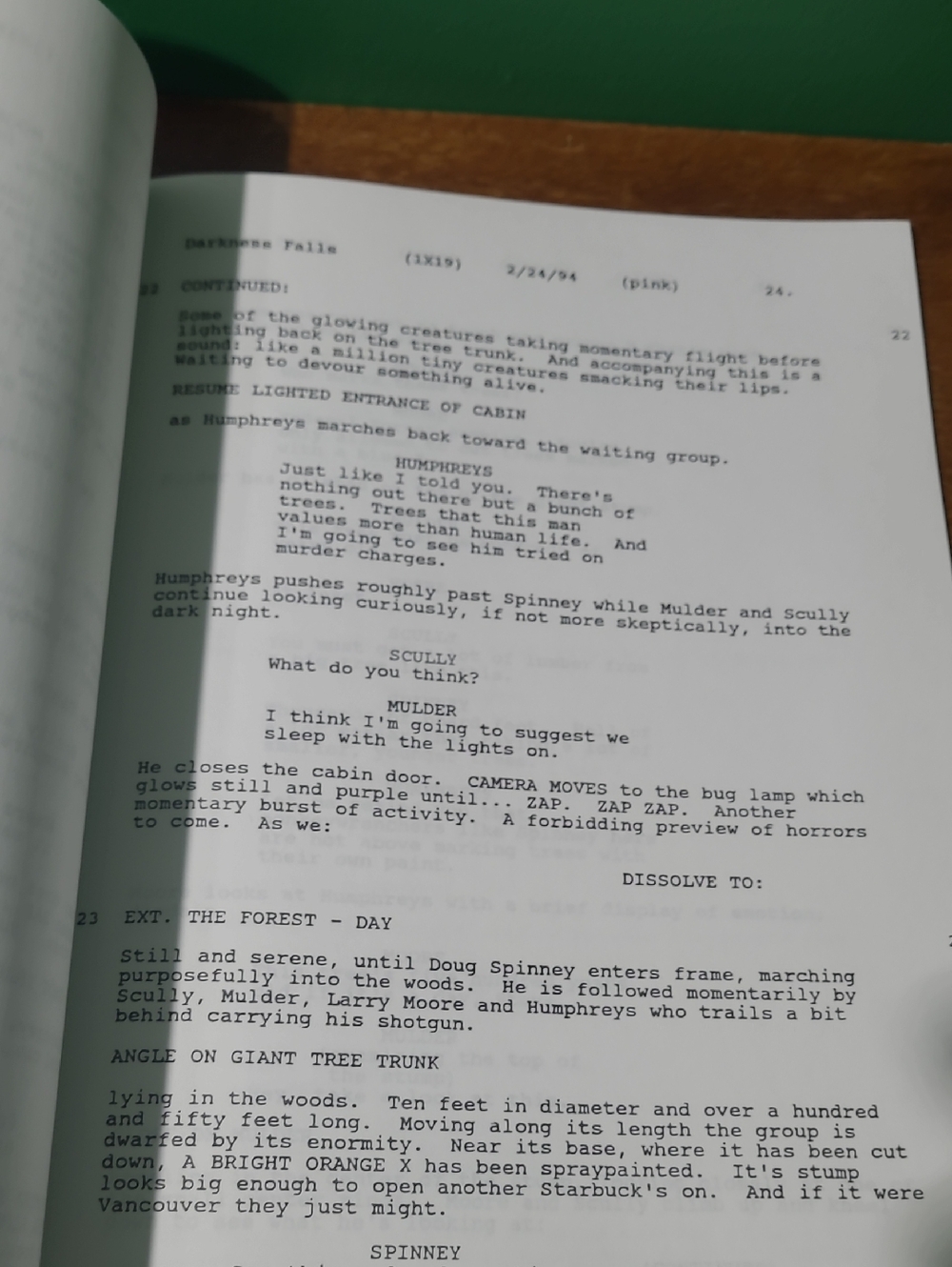 The X-Files 'Darkness Falls' Episode Script Chris Carter 1994 - Picture 4 of 5